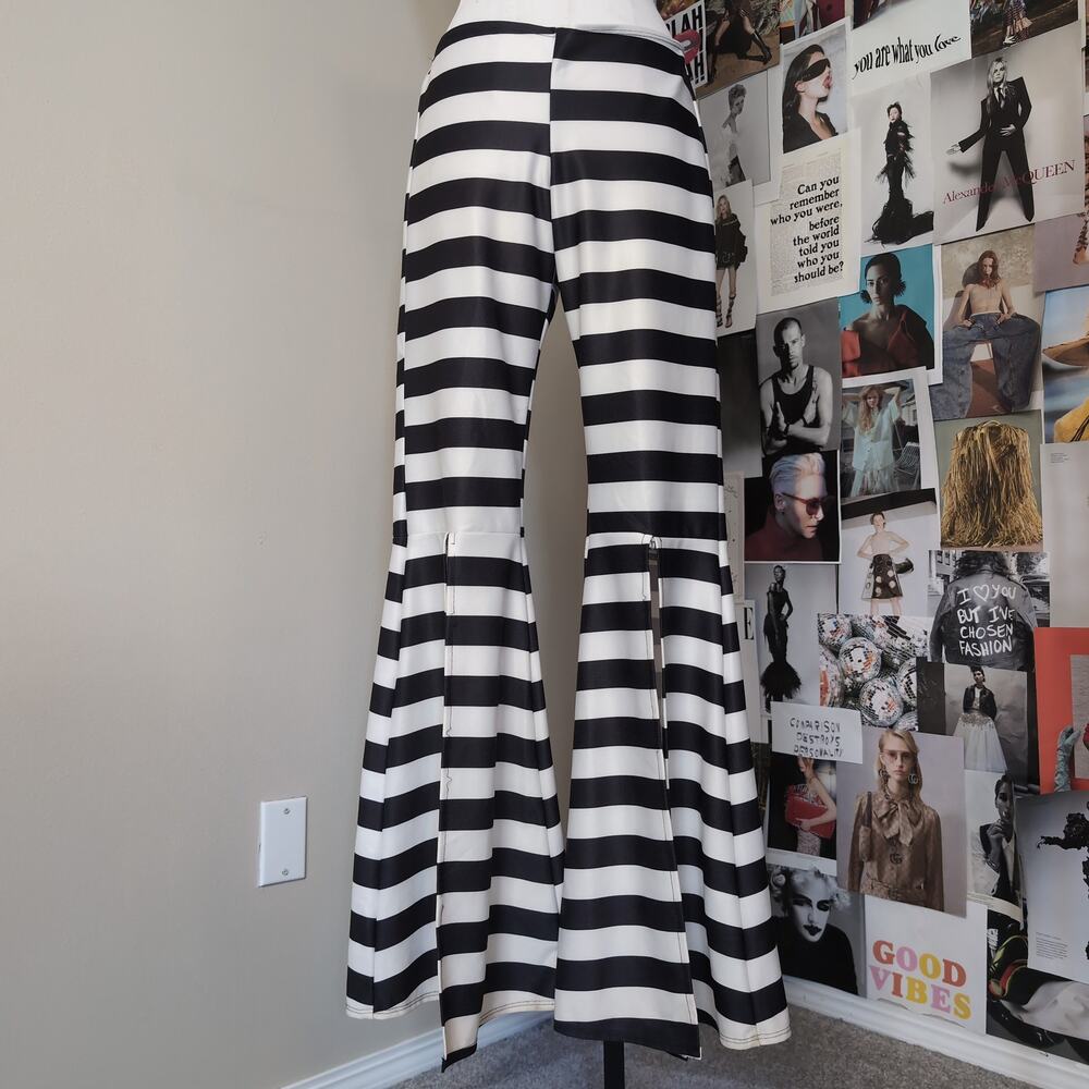 Striped Slit Flare Bell Bottom Pants Gothic